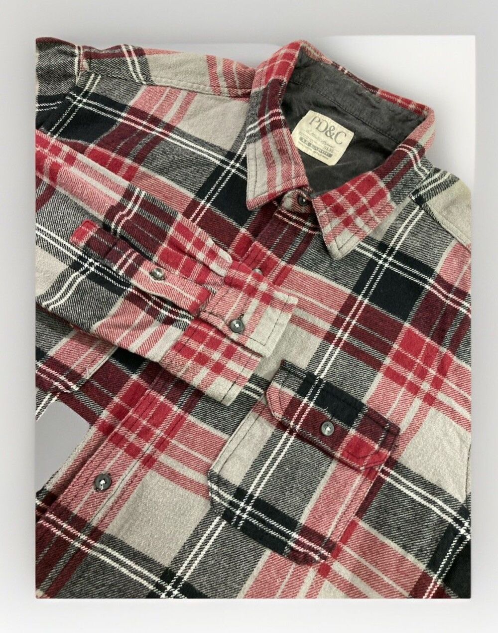 PD&C Shirt Mens XXL Plaid Flannel Button Up Long Sleeve Outdoor Casual Cotton